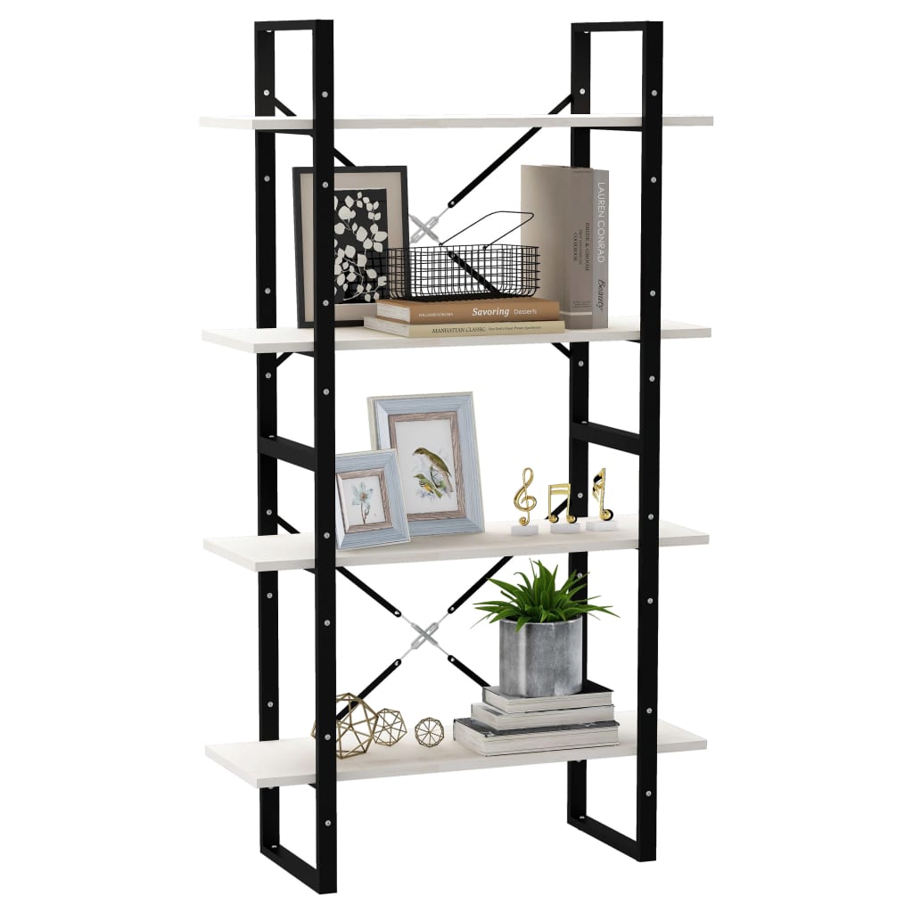 vidaXL Bücherregal 4 Böden Weiß 80x30x140 cm Massivholz Kiefer