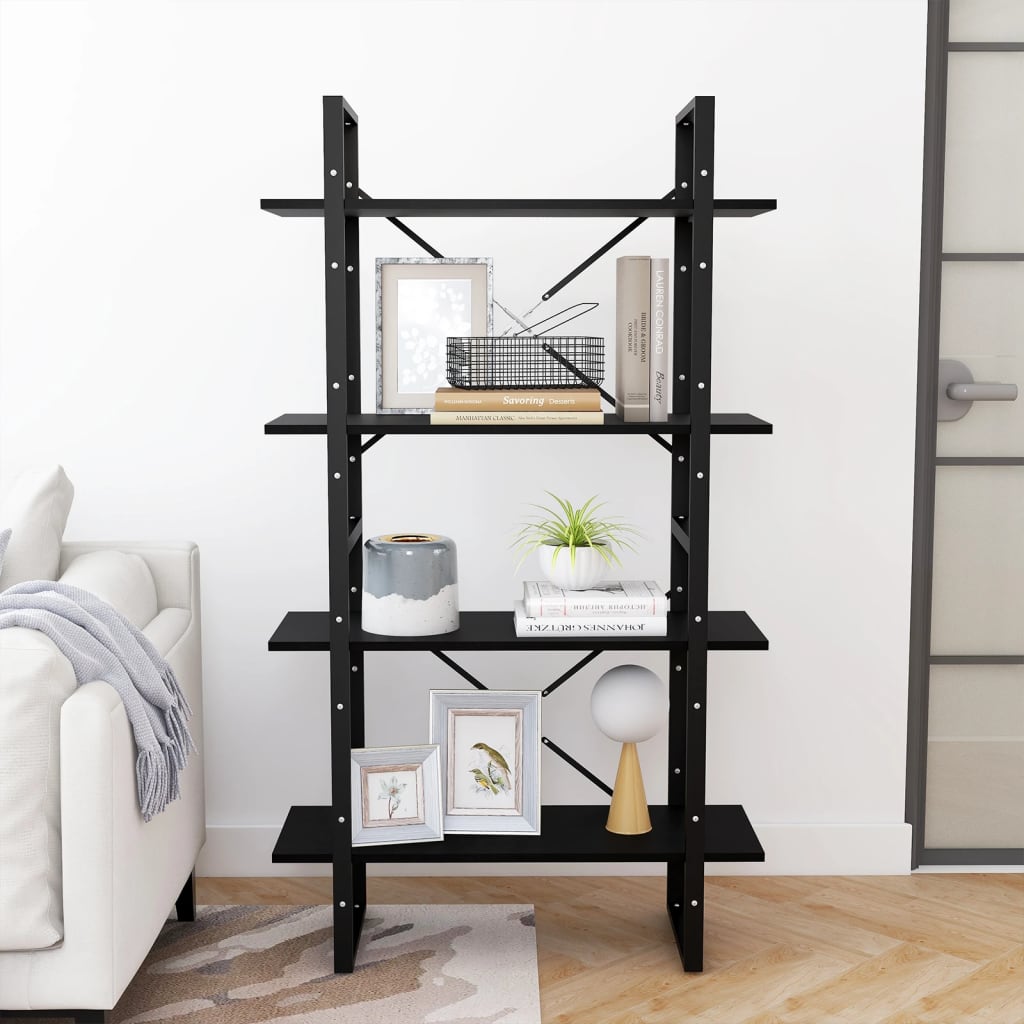 vidaXL Bücherregal 4 Böden Schwarz 80x30x140 cm Massivholz Kiefer