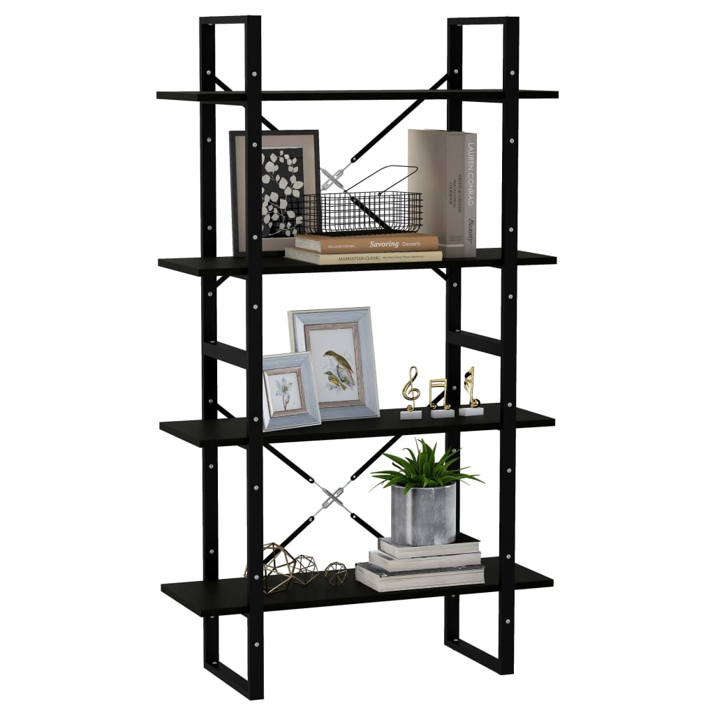 vidaXL Bücherregal 4 Böden Schwarz 80x30x140 cm Massivholz Kiefer