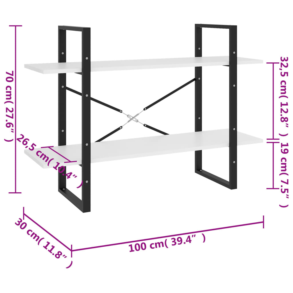 vidaXL Étagère à livres 2 compartiments Blanc 100x30x70 cm Bois d'ingénierie