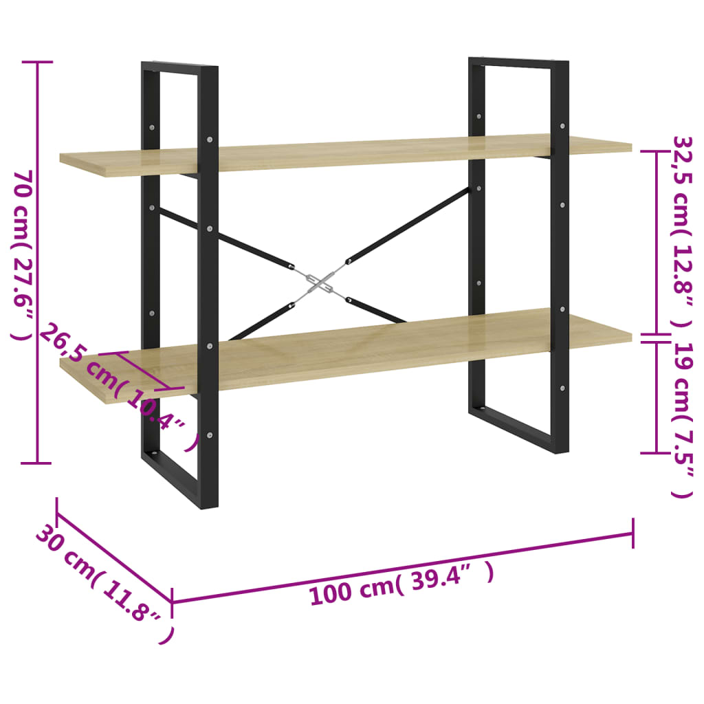 vidaXL Bibliothèque 2 niveaux chêne sonoma 100x30x70 cm bois d'ingénierie