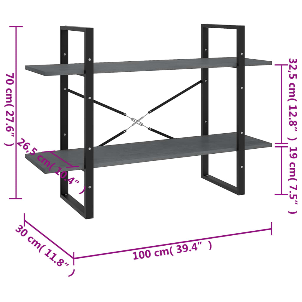 vidaXL Étagère à 2 niveaux Gris 100x30x70 cm Bois de pin massif