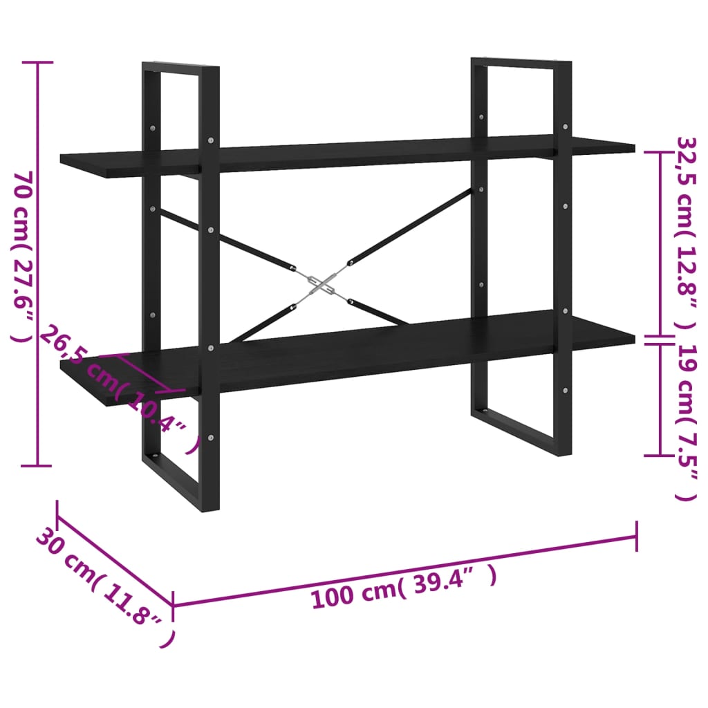 vidaXL Étagère à 2 niveaux noir 100x30x70 cm bois de pin massif