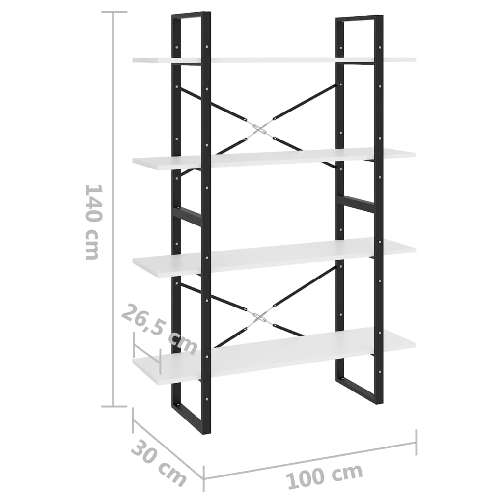 vidaXL Bibliothèque 4 étagères Blanc 100x30x140 cm Bois d'ingénierie