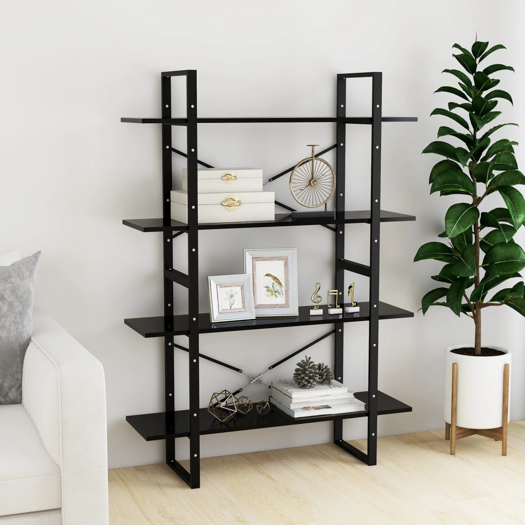 vidaXL Étagère à livres à 4 compartiments noir 100x30x140 cm Bois d'ingénierie