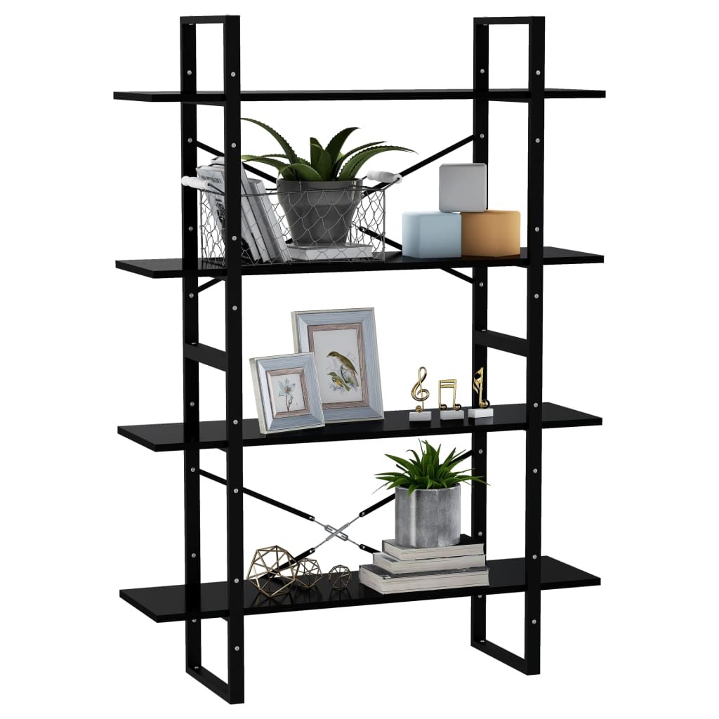 vidaXL Étagère à livres à 4 compartiments noir 100x30x140 cm Bois d'ingénierie
