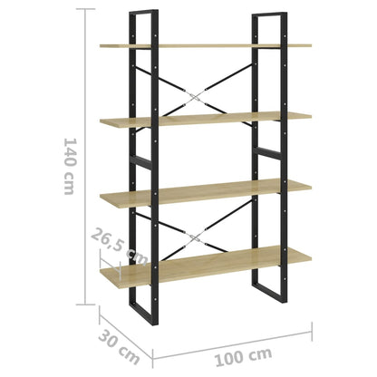 vidaXL Bibliothèque 4 étagères Chêne Sonoma 100x30x140 cm Bois d'ingénierie