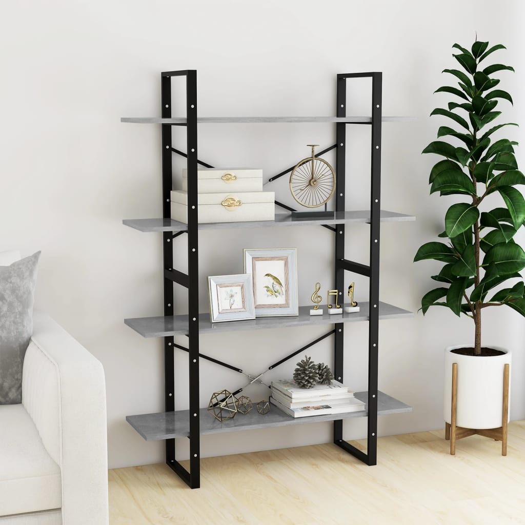 vidaXL Bibliothèque 4 étagères gris béton 100x30x140 cm en bois d'ingénierie