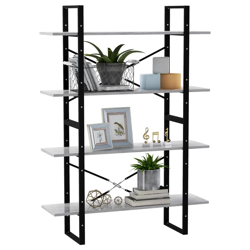 vidaXL Bibliothèque 4 étagères gris béton 100x30x140 cm en bois d'ingénierie