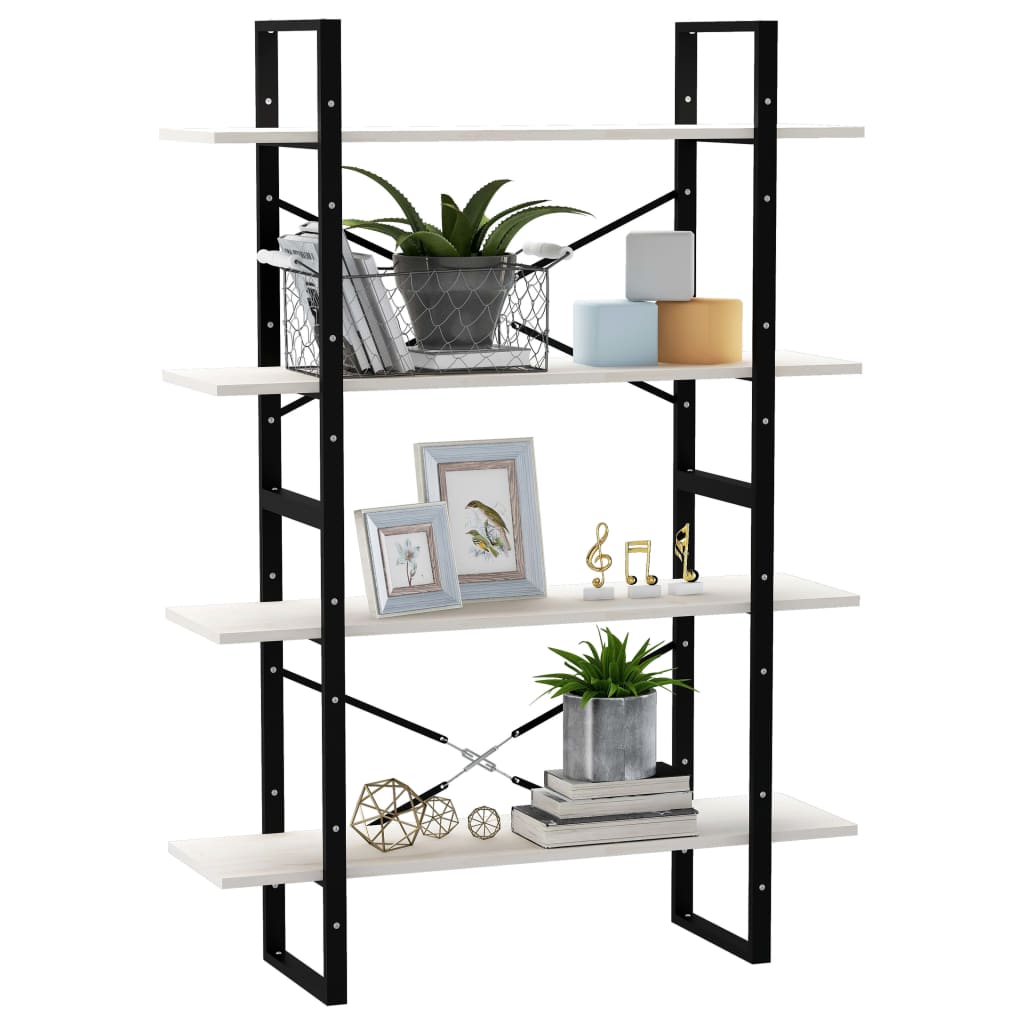 vidaXL Bücherregal 4 Böden Weiß 100x30x140 cm Massivholz Kiefer