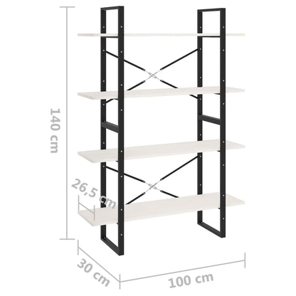 vidaXL Bücherregal 4 Böden Weiß 100x30x140 cm Massivholz Kiefer