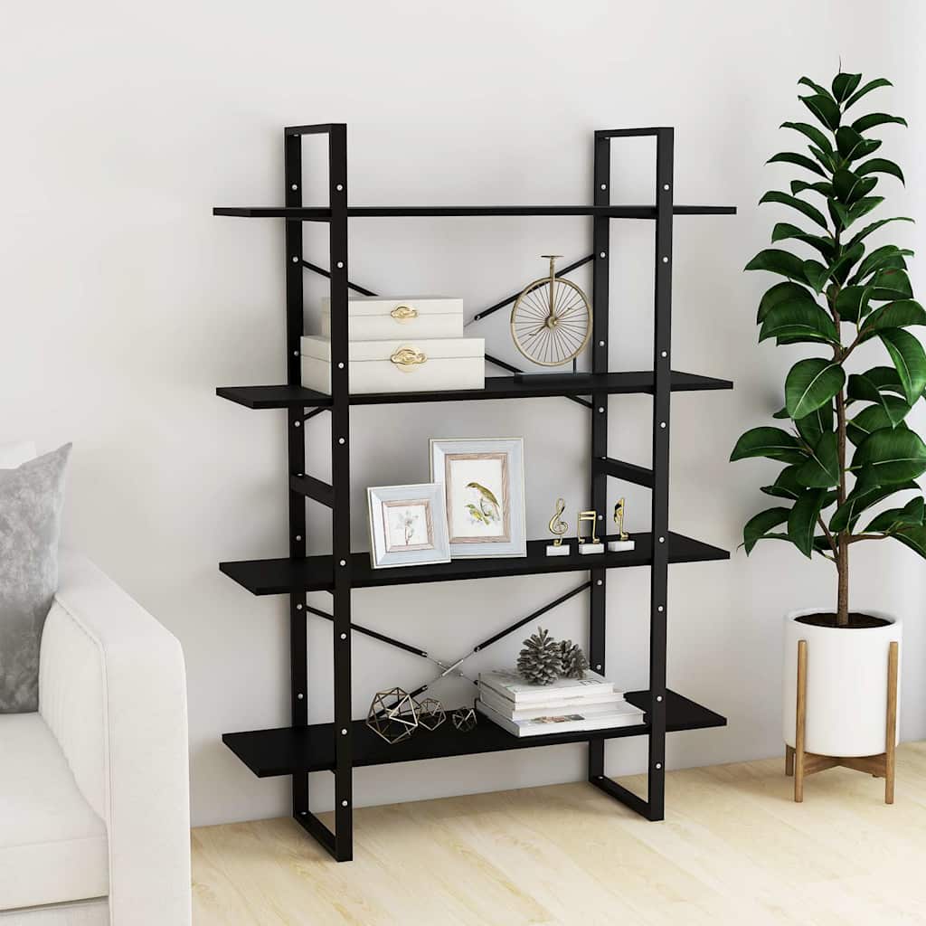 vidaXL Bücherregal 4 Böden Schwarz 100x30x140 cm Massivholz Kiefer