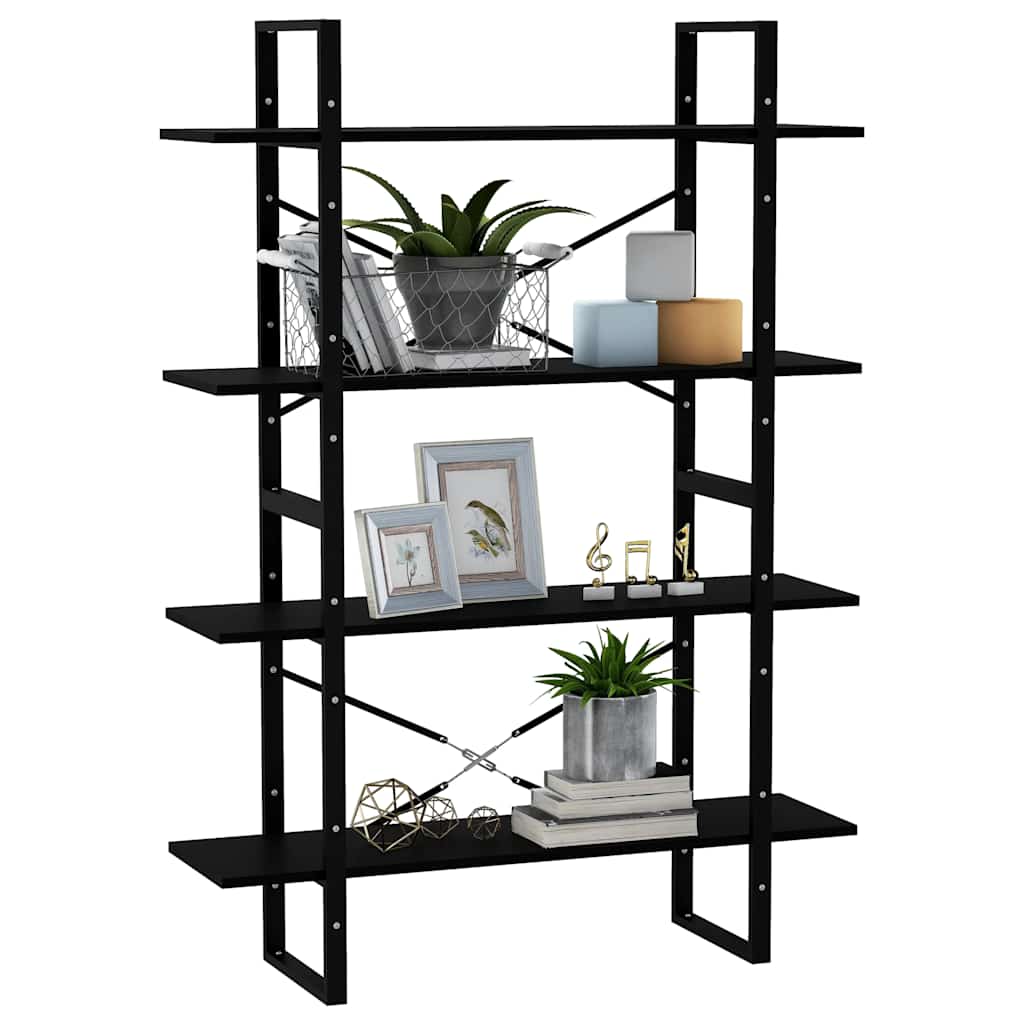 vidaXL Bücherregal 4 Böden Schwarz 100x30x140 cm Massivholz Kiefer
