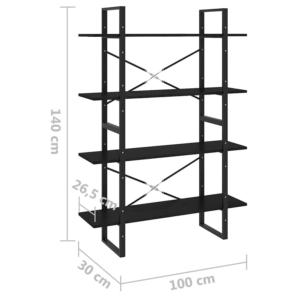 vidaXL Bücherregal 4 Böden Schwarz 100x30x140 cm Massivholz Kiefer