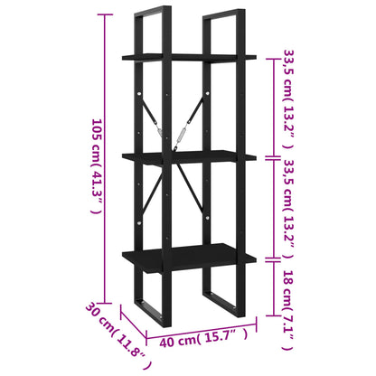 vidaXL Bücherregal 3 Fächer Schwarz 40x30x105 cm Holzwerkstoff