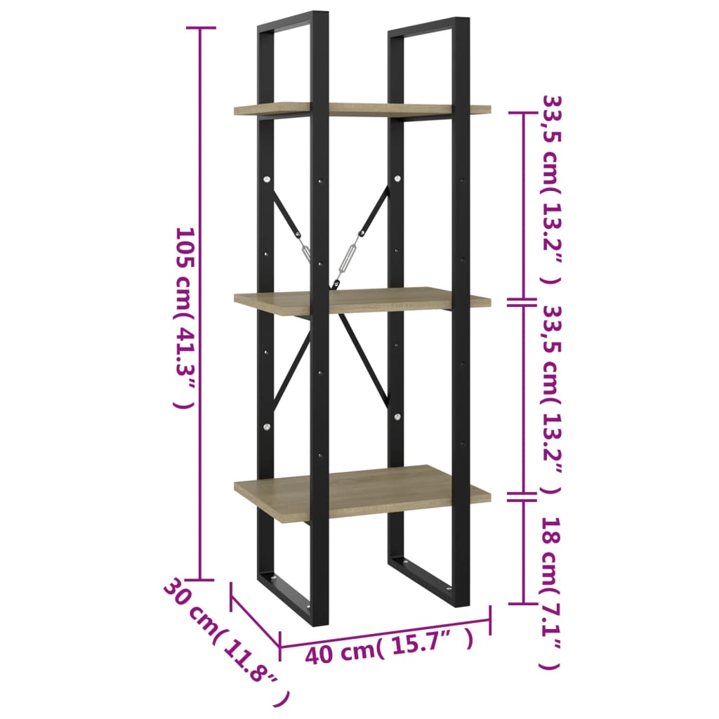vidaXL Bibliothèque à 3 compartiments Chêne Sonoma 40x30x105 cm Bois d'ingénierie