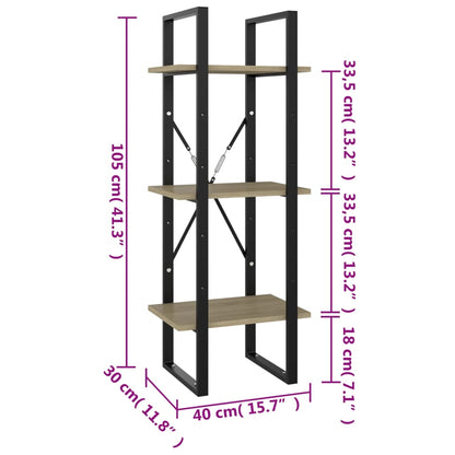 vidaXL Bibliothèque à 3 compartiments Chêne Sonoma 40x30x105 cm Bois d'ingénierie