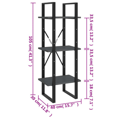 vidaXL Bücherregal 3 Böden Grau 40x30x105 cm Massivholz Kiefer