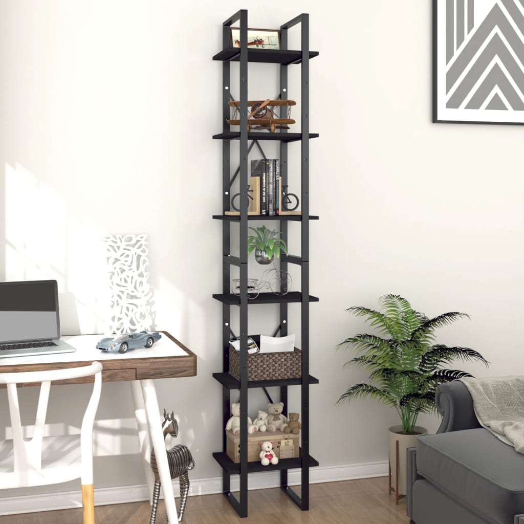 vidaXL Bücherregal 6 Fächer Schwarz 40x30x210 cm Holzwerkstoff