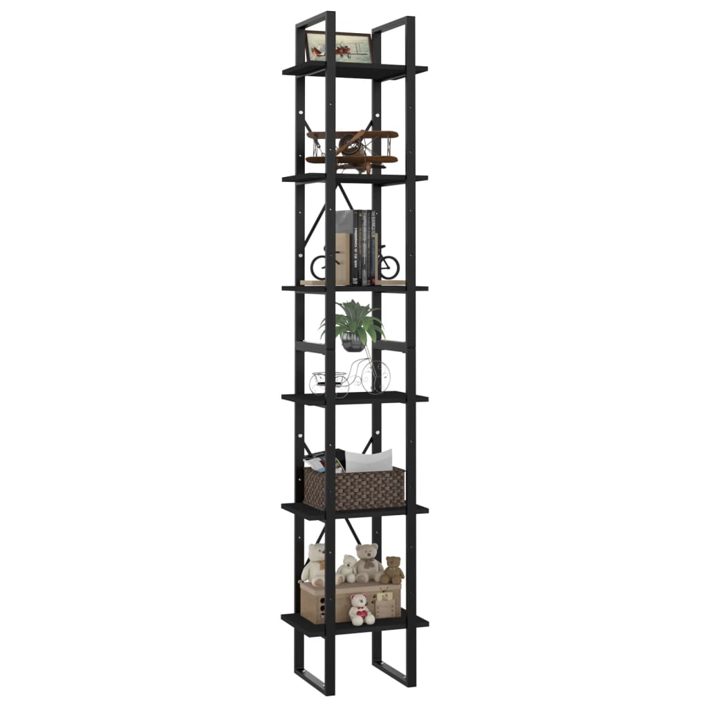 vidaXL Bücherregal 6 Fächer Schwarz 40x30x210 cm Holzwerkstoff