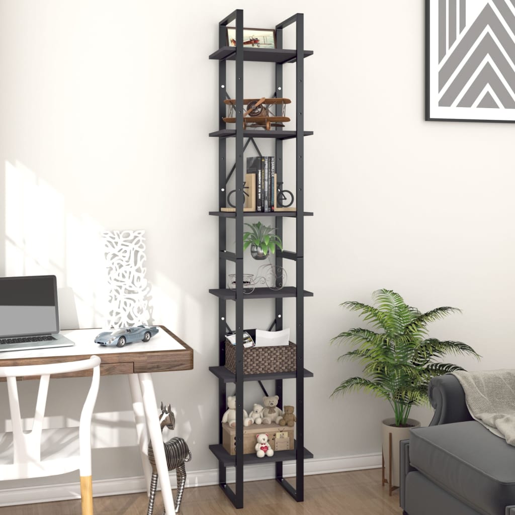 vidaXL Bücherregal 6 Fächer Grau 40x30x210 cm Holzwerkstoff