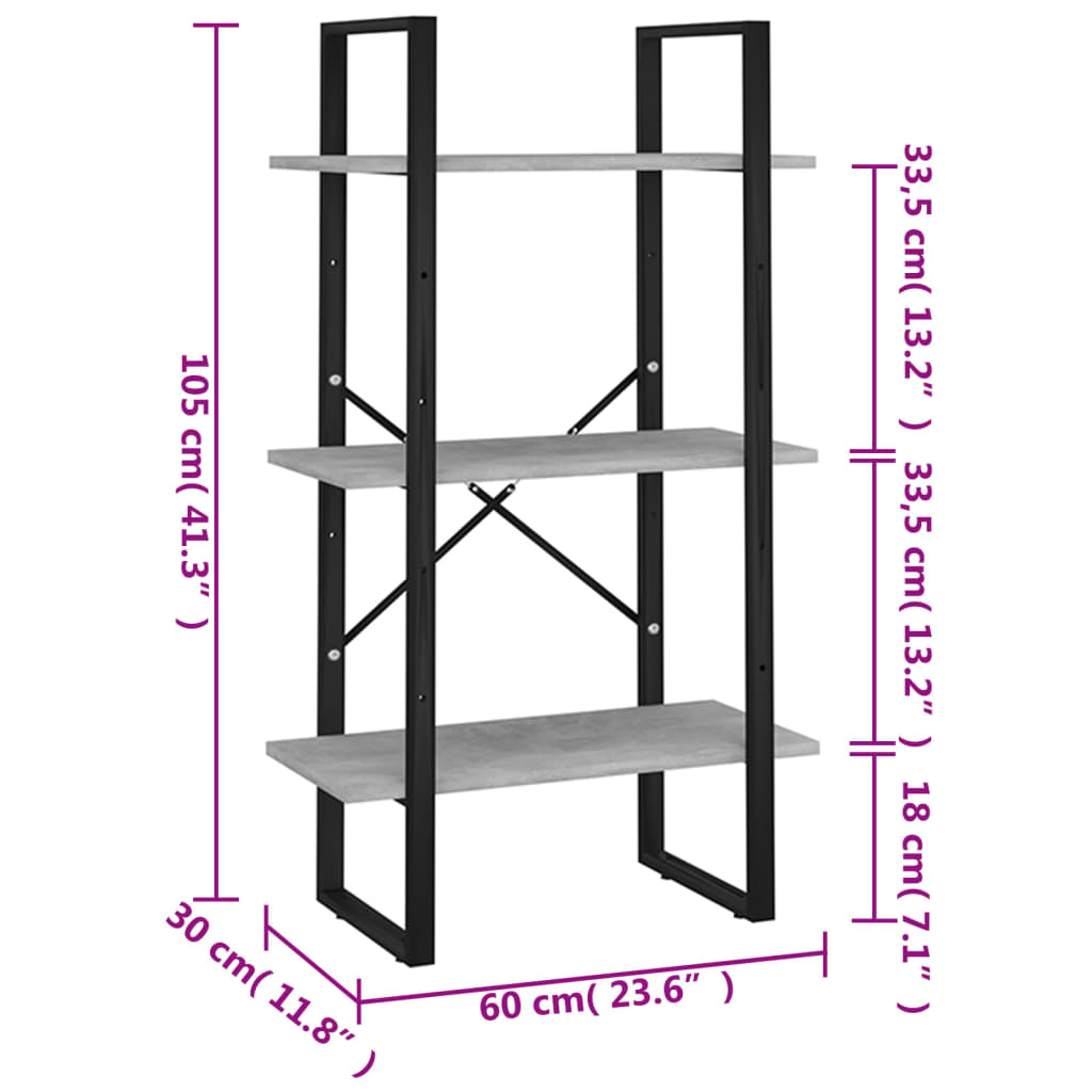 vidaXL Lagerregal Betongrau 60x30x105 cm Holzwerkstoff