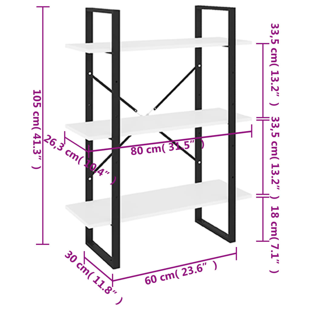 vidaXL Bücherregal Weiß 80x30x105 cm Holzwerkstoff