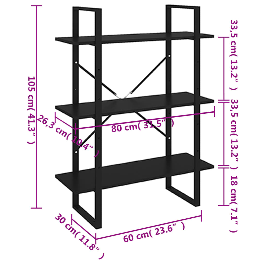 vidaXL Bibliothèque Noir 80x30x105 cm Bois d'ingénierie