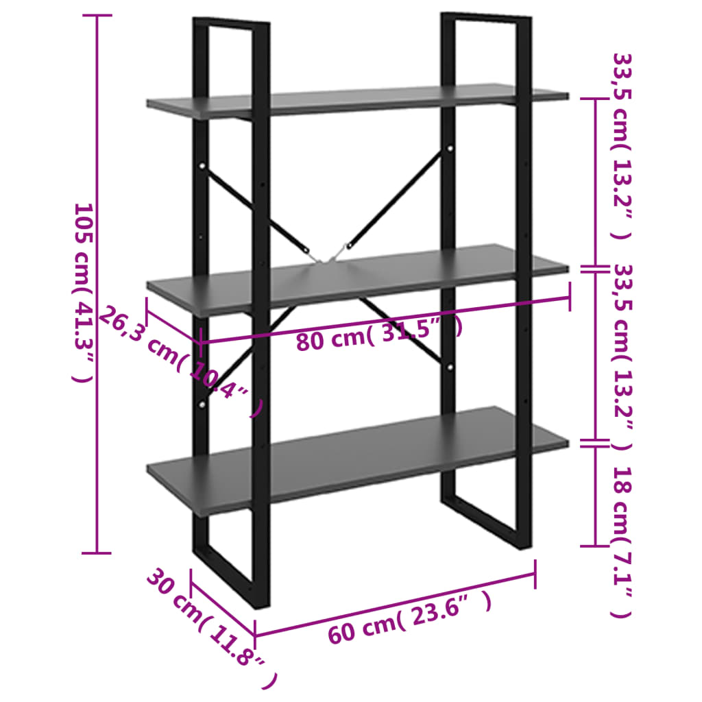vidaXL Bücherregal Grau 80x30x105 cm Holzwerkstoff