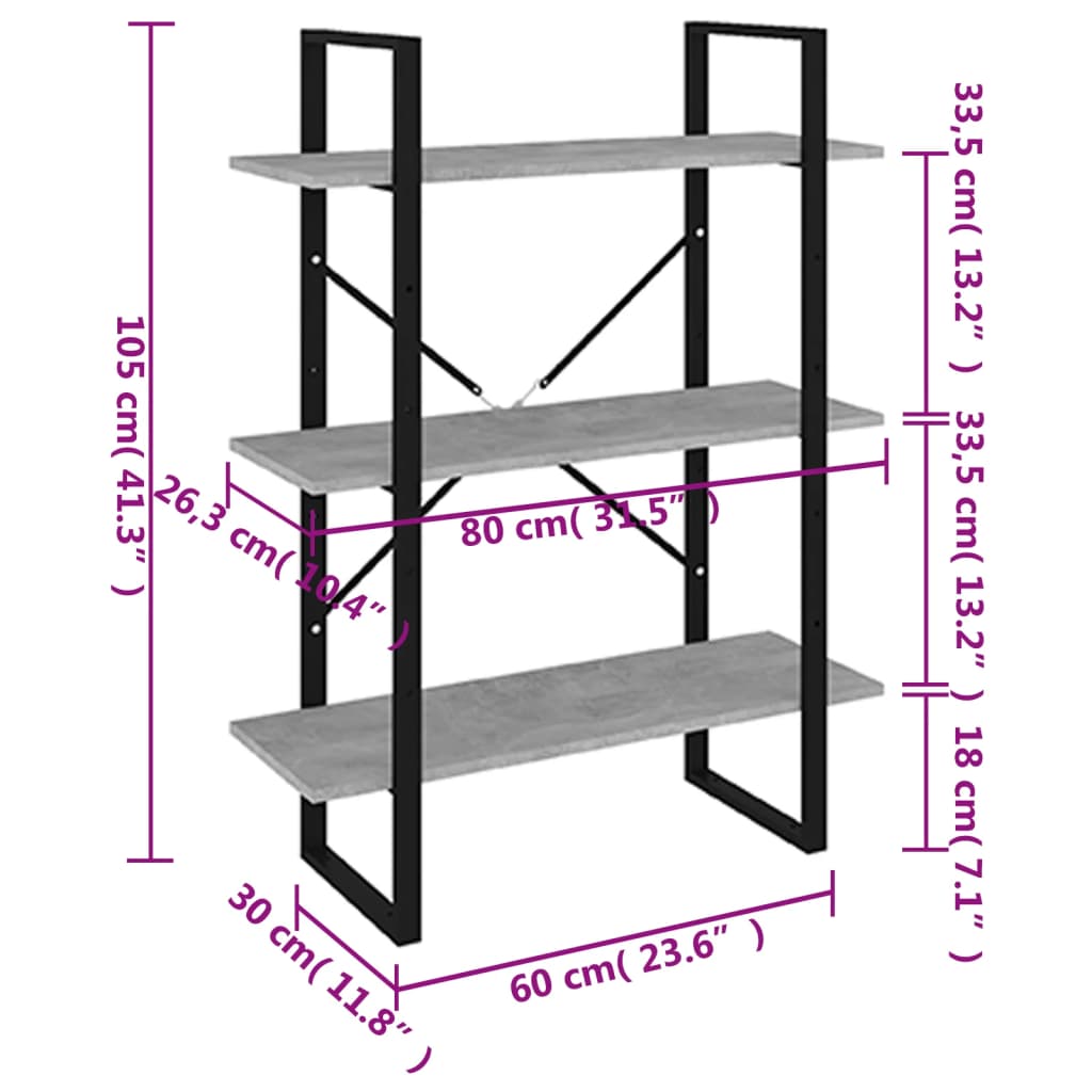 vidaXL Bibliothèque Gris Ciment 80x30x105 cm Bois d'ingénierie