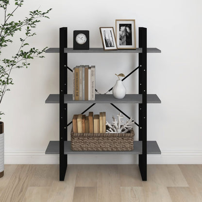vidaXL Étagère à 3 niveaux gris 80x30x105 cm bois de pin massif