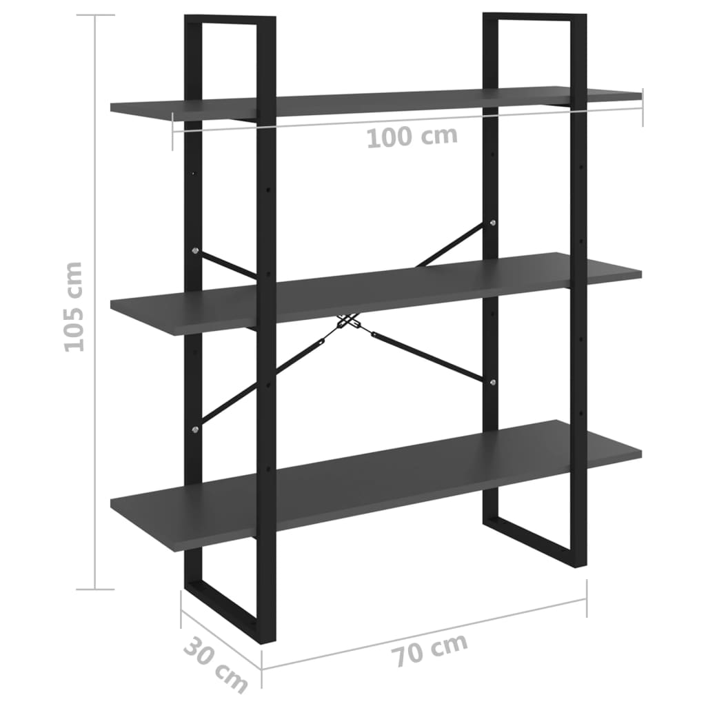 vidaXL Bücherregal Grau 100x30x105 cm Holzwerkstoff