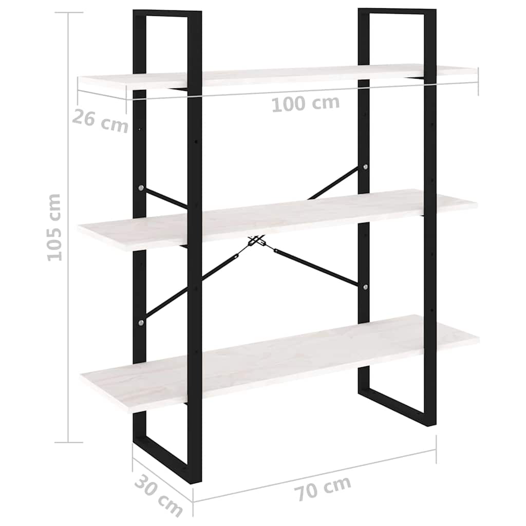 vidaXL Étagère à 3 niveaux Blanc 100x30x105 cm Bois de pin massif