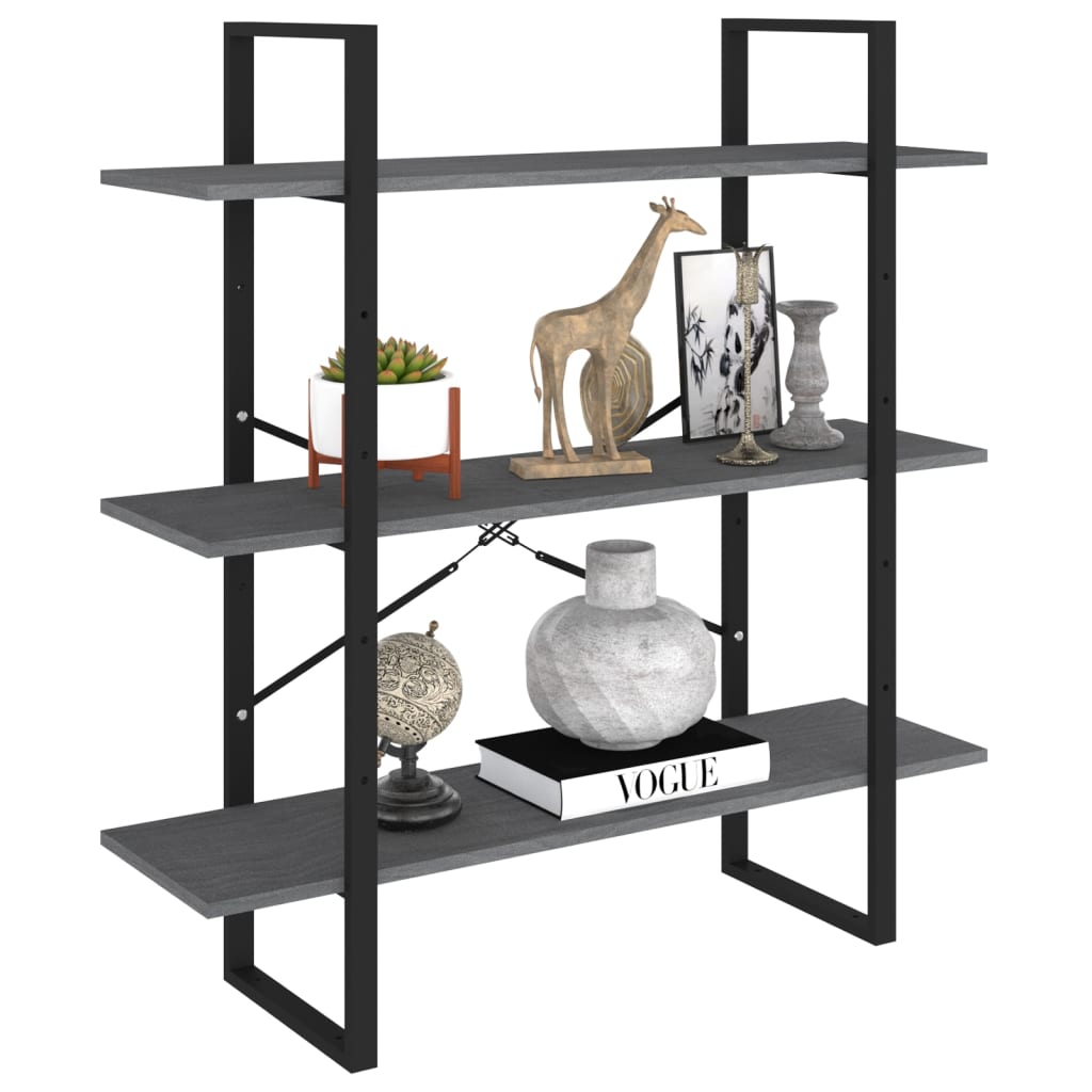 vidaXL Étagère à 3 niveaux gris 100x30x105 cm bois de pin massif