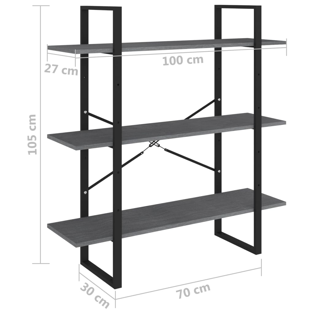 vidaXL Étagère à 3 niveaux gris 100x30x105 cm bois de pin massif