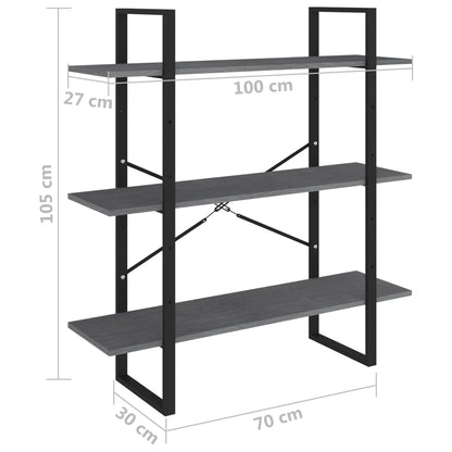 vidaXL Étagère à 3 niveaux gris 100x30x105 cm bois de pin massif