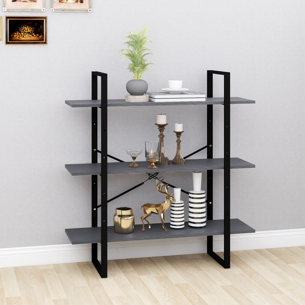 vidaXL Étagère à 3 niveaux gris 100x30x105 cm bois de pin massif