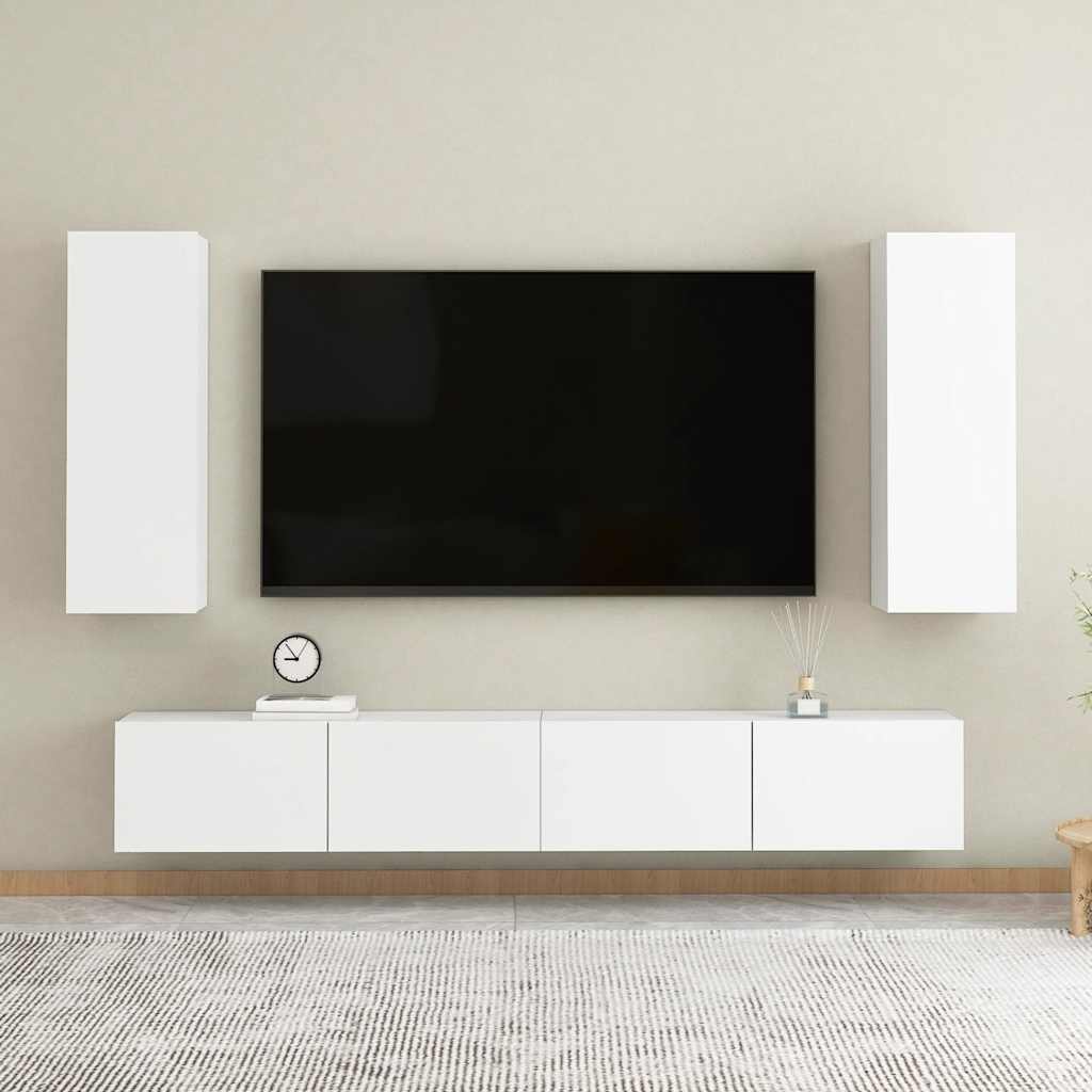 vidaXL Ensemble de 4 meubles TV Blanc Bois d'ingénierie