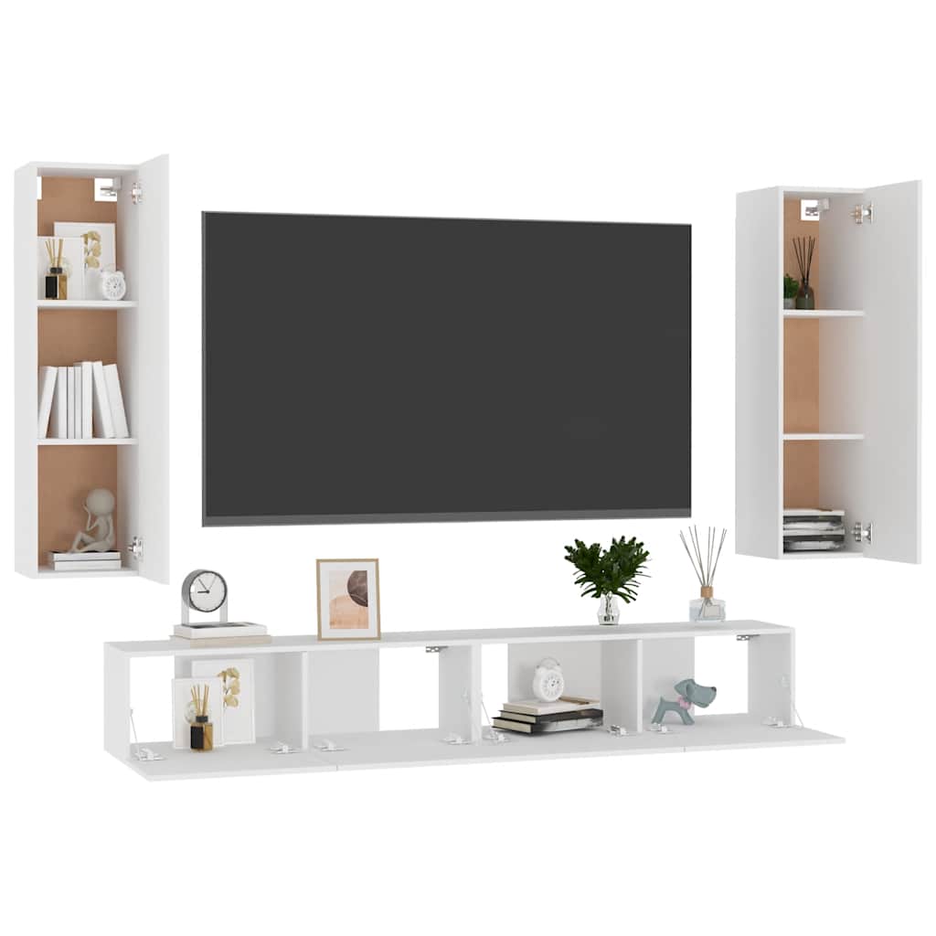 vidaXL Ensemble de 4 meubles TV Blanc Bois d'ingénierie