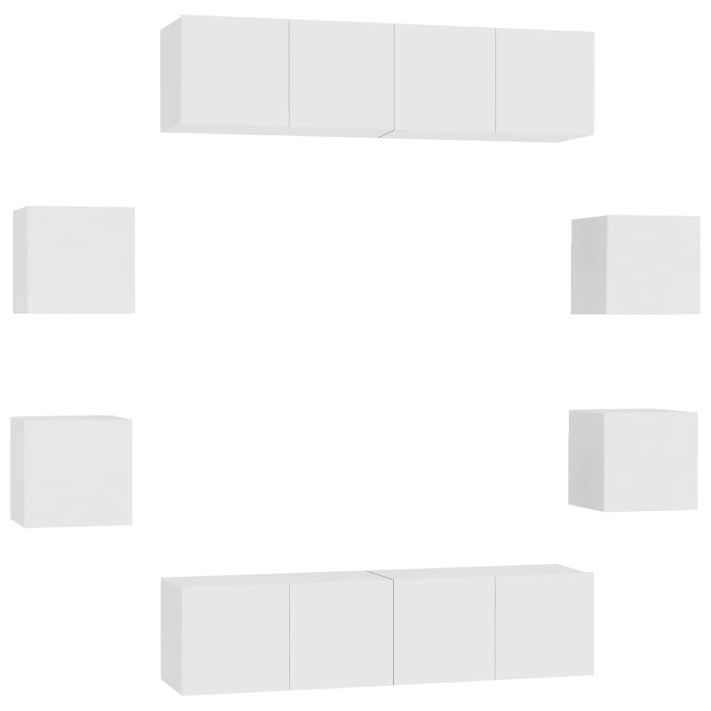 vidaXL Meuble TV, 8 pcs, Blanc, Bois d'ingénierie