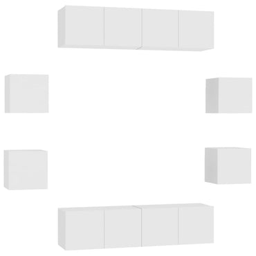 vidaXL Meuble TV, 8 pcs, Blanc, Bois d'ingénierie