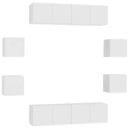 vidaXL Meuble TV, 8 pcs, Blanc, Bois d'ingénierie