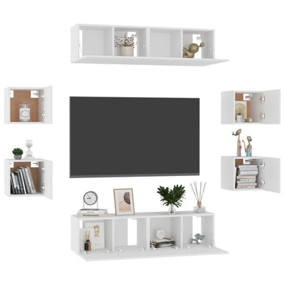 vidaXL Meuble TV, 8 pcs, Blanc, Bois d'ingénierie