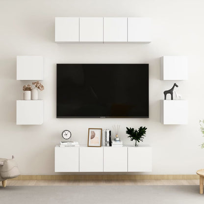 vidaXL Meuble TV, 8 pcs, Blanc, Bois d'ingénierie