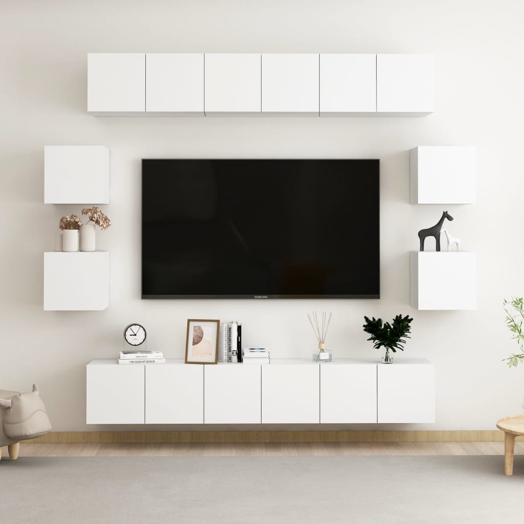 vidaXL Ensemble de meubles TV 10 pièces Blanc Bois d'ingénierie