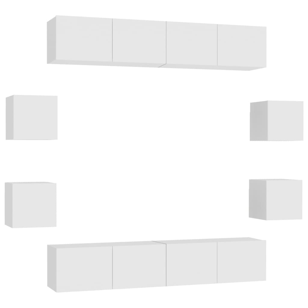 vidaXL Meuble TV, 8 pcs, Blanc, Bois d'ingénierie