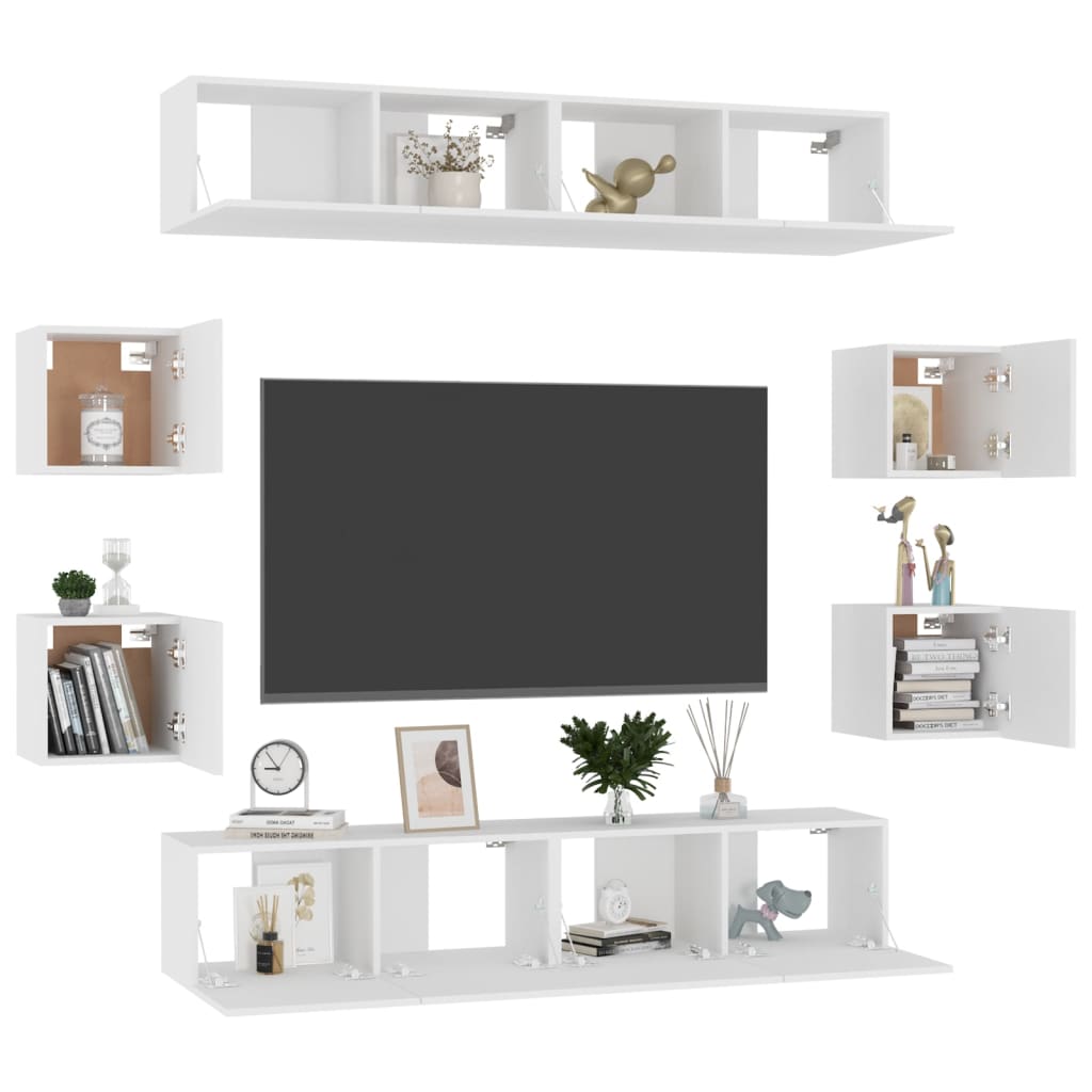 vidaXL Meuble TV, 8 pcs, Blanc, Bois d'ingénierie