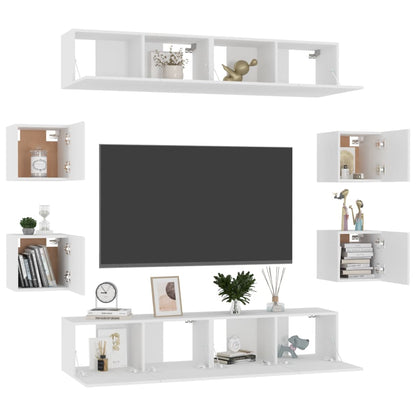 vidaXL Meuble TV, 8 pcs, Blanc, Bois d'ingénierie