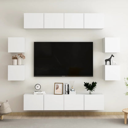 vidaXL Meuble TV, 8 pcs, Blanc, Bois d'ingénierie