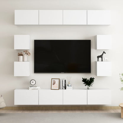 vidaXL Meuble TV, 8 pcs, Blanc, Bois d'ingénierie
